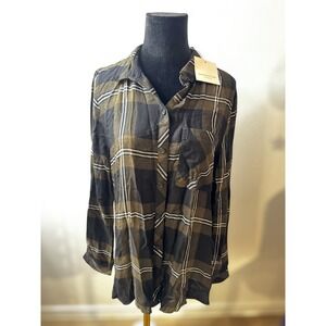 Goth Fall Lounge Carley Plaid Button Up Shirt Women's Zermatt‎ Size L NEW